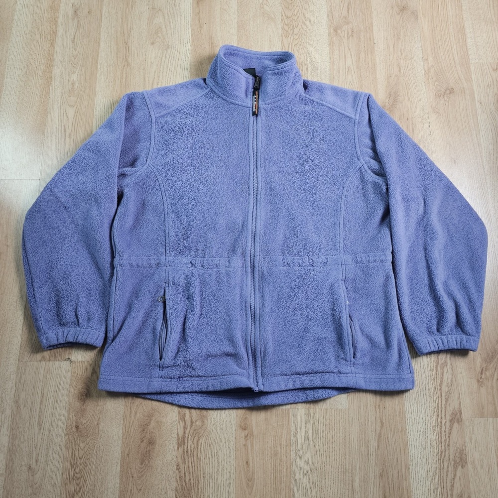 LL Bean Fleece Jacket Womens XL Purple Full Zip Cinch Waist Mock Neck Outdoor